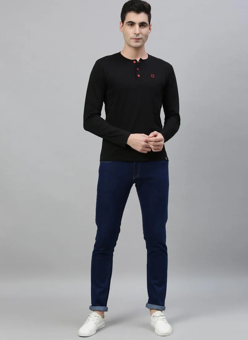 Urbano Fashion  Urbano Fashion Men's Black Solid Henley Neck Slim Fit Cotton T-Shirt for Men | Best Price UAE